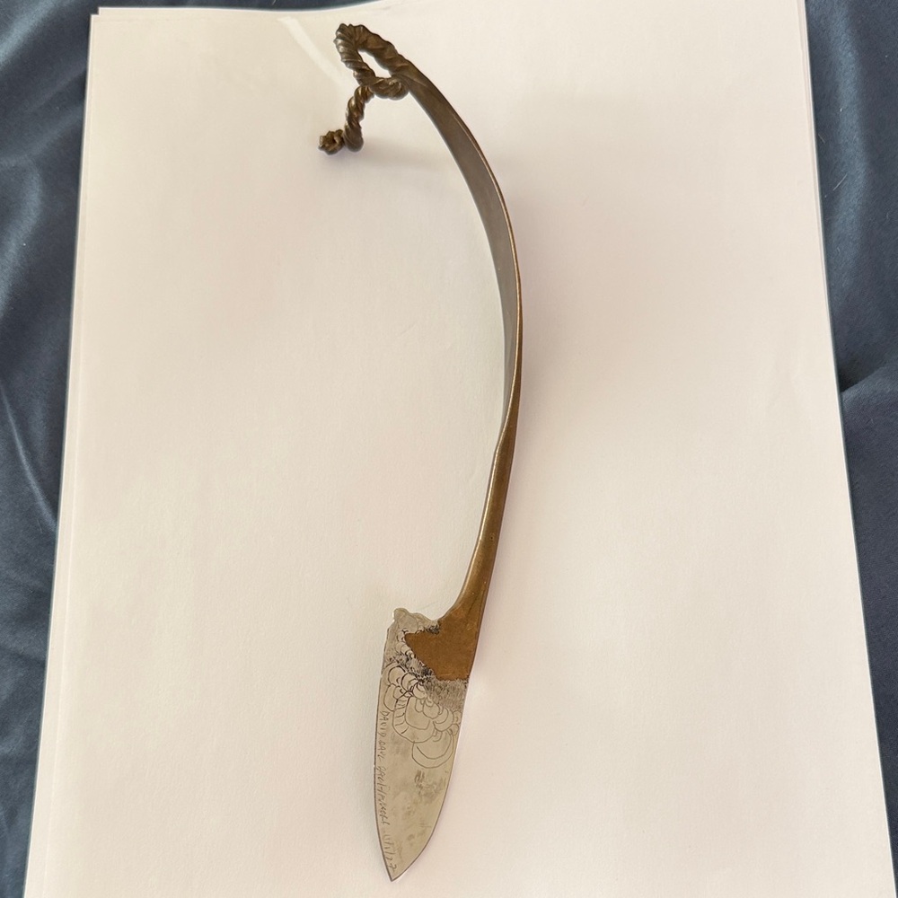 Bronze Decorative handcrafted letter opener with artistic engravings & signature